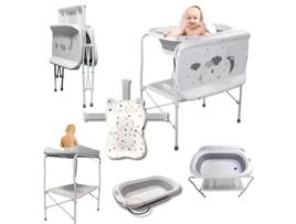 Banheira Dobrável Para Bebé Com Suporte E Muda Fraldas Almofada Redutora, Branca E Cinza Home X Gym