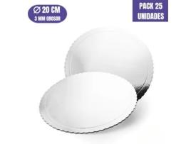 Base Para Bolo Redonda De 20 X 0,3 Cm - Prata (acabado Ondas - Efeito Espelho) 25 Uds