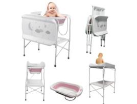 Banheira Bebé Dobrável Com Suporte E Muda Fraldas, Branca E Rosa Home X Gym
