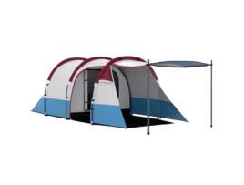 Tenda de Campismo Familiar Tecido de Poliéster Fibra de Vidro Cor Cinza Claro Azul Claro e Vermelho 420X200X150 Cm OUTSUNNY