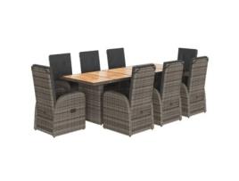 9 Peças Conjunto De Jantar Para Jardim Com Almofadões Vime Pe Cinza Clicnbuy