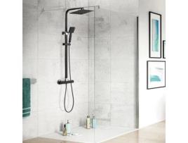 Coluna De Chuveiro Termostática Aço Inoxidável Misturador Termostático Chuveiro Quadrado Alto Ajustável Em Altura Preto Auralum Max