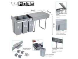 Lixeiras Embaixo Da Pia 3x 8l, Removíveis, Com Tampa Wellhome