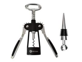 Hicoup Abridor de Vinhos Abridor de Vinhos e Cervejas com Alças Duplas Aço Inoxidável com Tampa e Caixa de Presente Preto Escuro