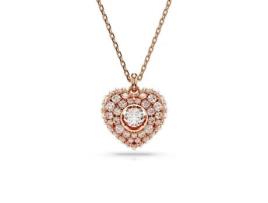 Colar Swarovski Hyperbola Coração Rosé Metal Rhodium Cristal Incolor 45 Cm