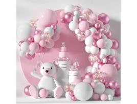 Riavika 104 Pcs Kit de decoração de balões rosa e branco fácil de usar romântico