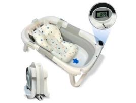 Banheira Portátil Dobrável Cinzenta Para Bebé Com Design Ergonómico, Almofada Antiderrapante, Termómetro Integrado E Tampa De Segurança Home X Gym
