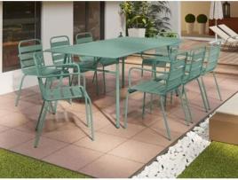 Mesa de Jantar de Jardim em Metal com uma Mesa de 200 cm e 8 Cadeiras Empilháveis Verde Almendra Mirmande de MYLIA