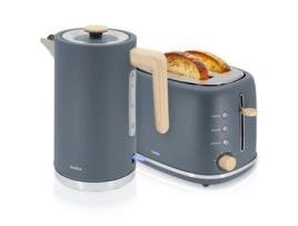 Conjunto de torradeira de pão nórdica longa, chaleira elétrica de 2 lâminas, 1,7 l, sem água, sem BPA, Briebe, Skt1167gry, cinza