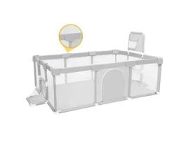 Cercadinho Cama De Bebê Cinza Xxl Portão De Cerca De Segurança 124x188x66cm Playground Para Crianças Dentro E Ao Ar Livre Cinza Euro Mega