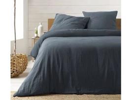 Conjunto de cama de gaze de algodão azul 240 x 260 cm. Promoção Linge