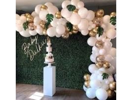 Kit Decoração Festa Leegoal Balões Látex Branco e Dourado e Folhas