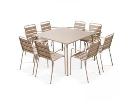 Mesa de Jardim Quadrada 120 X 120 cm e 8 Cadeiras com Braços em Metal