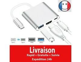 Cabo Adaptador Hub 3 Em 1 Type C Para Hdmi 4k Usb-c Usb 3.0 Para Apple Android Macbook