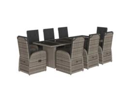 9 Peças Conjunto De Jantar Para Jardim Com Almofadões Vime Pe Cinza Clicnbuy