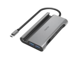 Hub Hama USB 3.0 de 7 Portas com Porta de Carregamento Rápido e Plugue USB C Cinza