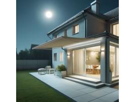 Toldo Coffre Hevoa Branco 5,00x3,50 Motorizado com socorro telecomando e LED - Tela Bege