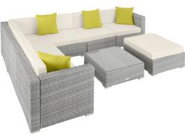 Conjunto de Jardim TECTAKE Marbella (Cinzento Claro - Poli-Rattan - 74x74x36 cm)