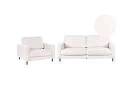 Conjunto de Sofá de 3 Lugares e Poltrona Beliani Savalen de Bouclé Branco, 204x91x87 cm