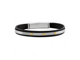 Pulseira Masculina Jourdan Trior Azul Couro Aço Ouro Parafuso