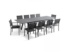 Mesa de Jardim Extensível Retangular com 8 Cadeiras e 2 Cadeiras com Braços