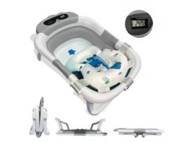 Banheira Dobrável Para Bebé Com Termómetro E Almofada Redutora, Modelo Grey Dinosaur Home X Gym