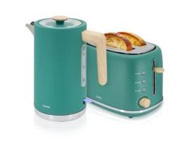 Conjunto de torradeira de pão nórdica longa, chaleira elétrica com 2 alças, 1,7 L, sem água, sem BPA, Briebe, Skt1167gre, verde