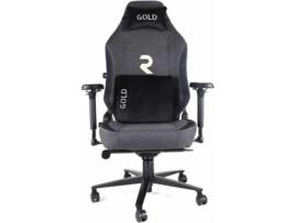Cadeira gamer profissional dourada. Inclinação de 180º, altura ajustável, apoios de braços 4D, almofada cervical e lombar romba