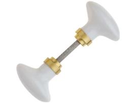 Conjunto De Maçanetas Em Porcelana Branco Oliva Alpertec Sobre Roseta Dupla 120 Mm Meia Volta