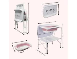 Banheira Dobrável Para Bebé Com Suporte E Muda Fraldas Almofada Redutora, Branca E Rosa Home X Gym