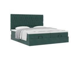 Estrutura de cama otomana com colchão VIDAXL verde escuro Veludo