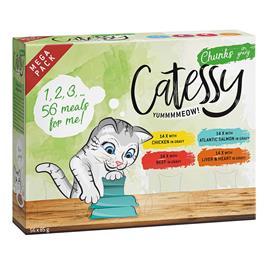 Catessy Pedaços em molho em terrinas 56 x 85 g a preço especial! - Mega Mix com 4 sabores (frango, escamudo, vaca, frango e coração)