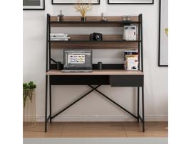 Secretária HOMEMANIA HIO8681285954718 Castanho e Preto (124 x 55 x 150 cm - Painel de Partículas e Metal)