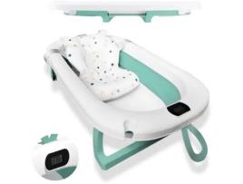 Banheira Dobrável Portátil Verde Simples Para Bebé Com Design Ergonómico, Almofada Antiderrapante E Termómetro Integrado Home X Gym