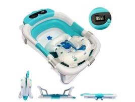 Banheira Portátil Dobrável Azul Para Bebé Com Design Ergonómico, Almofada Antiderrapante E Termómetro Integrado, Modelo Dinossauro Home X Gym