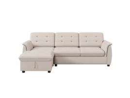 Sofá De Canto 3 Lugares Tecido De Linho Apoio Para Os Pés Com Armazenamento Bege Uytie