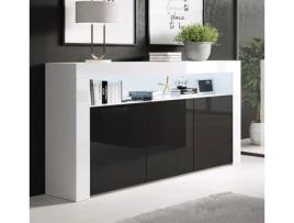 Aparador Alays Com Luzes Led Branco E Preto Mate 155x91,5x37 Cm Design Moderno Domensino
