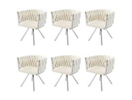 Conjunto De 6 Cadeiras Giratórias De Veludo Com Braços Pernas De Metal Prateado Bege Raumio