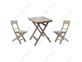 Td Bistro Conjunto 3 Peças De Móveis De Exterior Em Madeira Com Mesa E 2 Cadeiras De Madeira Duplas Para Varanda, Terraço E Jardim Desconto Tech