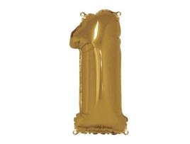 Balão Número 1, Dourado, 40cm, Aba Bag 1 Unidade. Cor