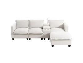 Sofá De 3 Lugares Em Chenille Com Usb E Luz De Leitura Com Suporte Para Copos E Apoio Para Os Pés Bege Uytie