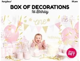 Conjunto de Decorações para Festa de Aniversário de 1 Ano Rosa e Dourado PRICENET