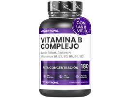 Complexo De Vitamina B Alta Dosagem 180 Comprimidos Com Biotina, Ácido Fólico, B1, B2, B3, B5, B6, B12 Reduz Cansaço E Fadiga Vitastrong