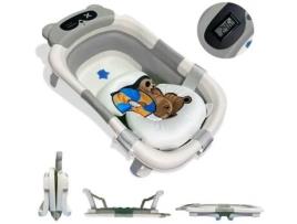 Banheira Portátil Dobrável Cinzenta Para Bebé Com Design Ergonómico, Almofada Antiderrapante E Termómetro Integrado, Modelo Urso Home X Gym