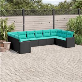 vidaXL 10 pcs conjunto de sofás p/ jardim c/ almofadões vime PE preto