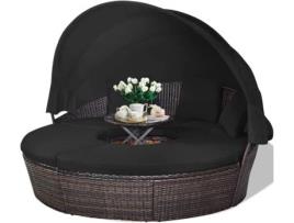 Espreguiçadeira de Vime para Jardim Dossel Dobrável Cama de Ilha Ao Ar Livre com Mesa Ajustável em Altura Proteção Uv COSTWAY