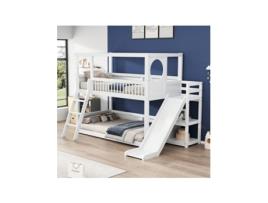 Beliche Infantil,cama De Casal,cama Infantil Multifuncional,com Prateleiras,com Escorregador,sem Colchão,branco,90200 Ehstmind
