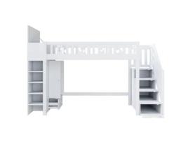 Cama Com Arrumação Alta Espaços Escada Raumio Madeira Branco (90x200)