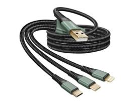 Cabo Usb 3 Em 1 Para Usb C / Micro Usb / Lightning Trançado 1.2m Preto Inkax