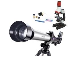 Telescópio Akor Com Microscópio 600x 3 Oculares Objetiva De 30 Mm Tripé De Mesa